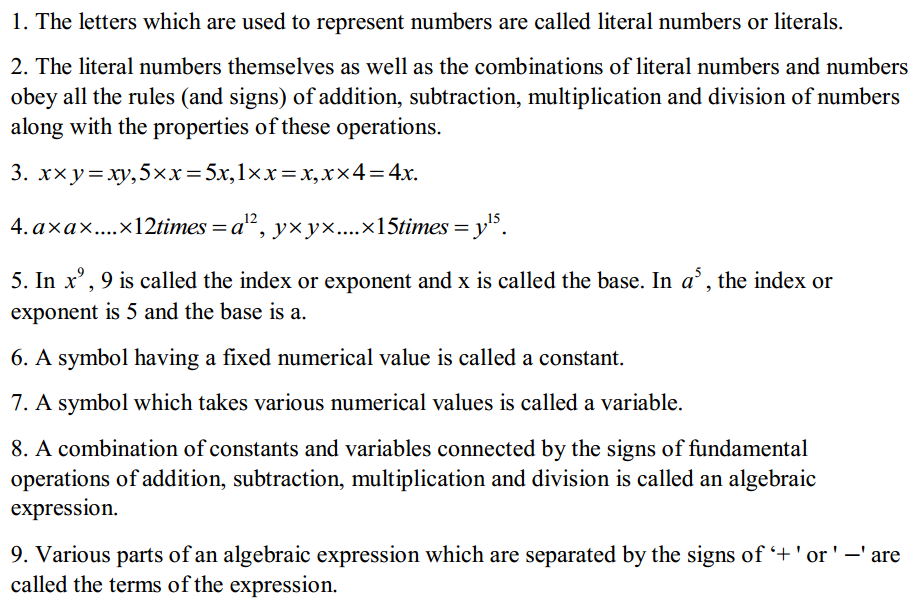 Algebraic Expressions Formulas for Class 7 Q1