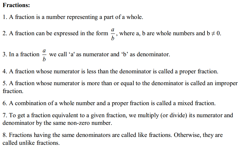 Fractions and Decimals Formulas for Class 7 Q1