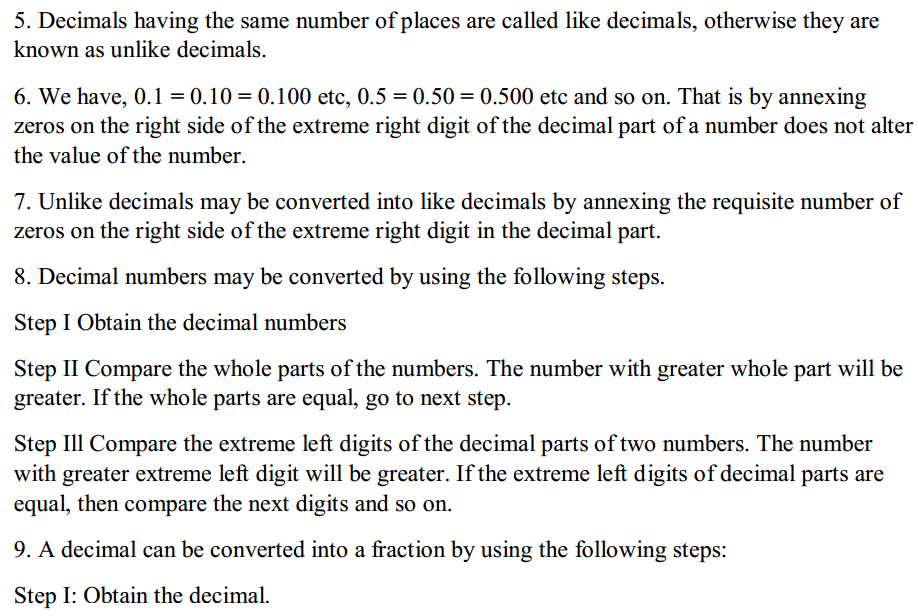 Fractions and Decimals Formulas for Class 7 Q4