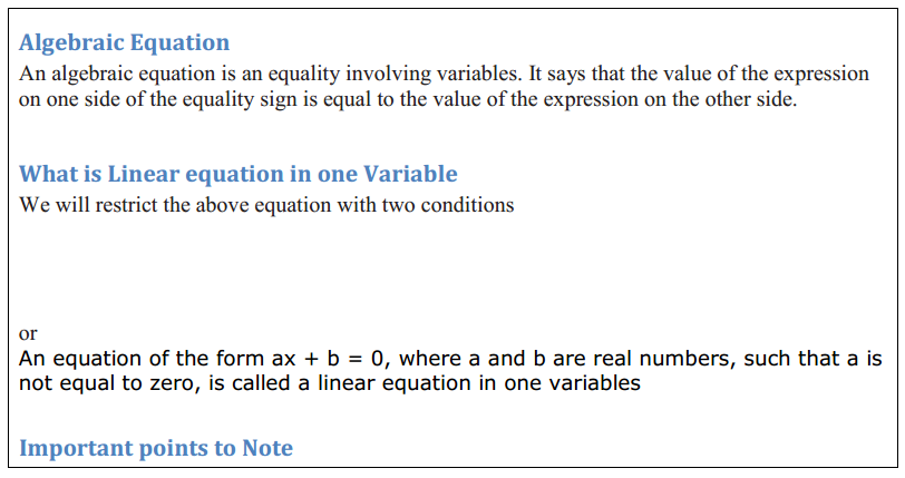 Linear Equations in One Variable Formulas for Class 8 Q1