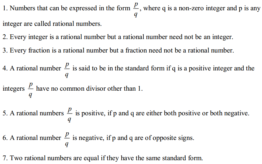 Rational Numbers Formulas for Class 7 Q1